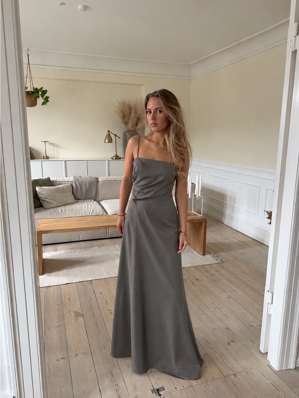 Zara ZW Collection Grey Khaki Wool Blend Draped Maxi Dress NWT Event - Picture 4 of 15